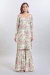 Shop_Samyukta Singhania_Off White Cotton Square Neck Floral Print Sharara Suit Set _Online_at_Aza_Fashions