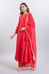 Buy_Samyukta Singhania_Red Tissue Embroidery V-neck Upada Silk Anarkali Set _Online_at_Aza_Fashions