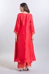 Shop_Samyukta Singhania_Red Tissue Embroidery V-neck Upada Silk Anarkali Set _at_Aza_Fashions