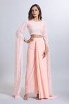 Buy_Samyukta Singhania_Peach Georgette Embroidery, Sequins Round Neck Draped Skirt And Crop Top Set_at_Aza_Fashions