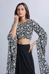 Shop_Samyukta Singhania_Black Georgette Embroidery Round Neck Draped Skirt And Crop Top Set _Online_at_Aza_Fashions