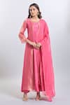 Buy_Samyukta Singhania_Pink Organza Embroidery Round Neck Upada Silk Anarkali Set _at_Aza_Fashions