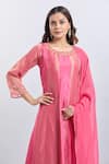 Buy_Samyukta Singhania_Pink Organza Embroidery Round Neck Upada Silk Anarkali Set 