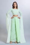 Buy_Samyukta Singhania_Green Georgette Sequins, Embroidery Round Neck Draped Skirt And Crop Top Set _Online_at_Aza_Fashions