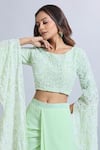 Buy_Samyukta Singhania_Green Georgette Sequins, Embroidery Round Neck Draped Skirt And Crop Top Set 