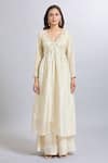 Buy_Samyukta Singhania_Cream Tissue Embroidery V-neck Anarkali Set _Online_at_Aza_Fashions