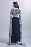 Shop_Samyukta Singhania_Navy Georgette Embroidery Round Neck Blue Draped Skirt And Crop Top Set _at_Aza_Fashions