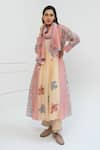 Buy_Pants and Pajamas_Beige Chanderi Embroidery Round Neck Printed Kurta Set _at_Aza_Fashions