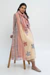 Shop_Pants and Pajamas_Beige Chanderi Embroidery Round Neck Printed Kurta Set _at_Aza_Fashions