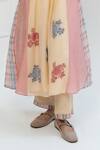 Pants and Pajamas_Beige Chanderi Embroidery Round Neck Printed Kurta Set _Online_at_Aza_Fashions
