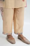 Pants and Pajamas_Beige Chanderi, Cotton, Silk Embroidery Round Neck Printed Kurta Set _Online_at_Aza_Fashions