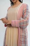 Pants and Pajamas_Beige Chanderi Embroidery Round Neck Long Kurta With Dupatta _Online_at_Aza_Fashions