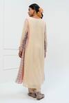 Shop_Pants and Pajamas_Beige Chanderi Embroidery Split V-neck Kurta Set With Stole _at_Aza_Fashions