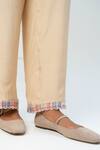 Shop_Pants and Pajamas_Beige Chanderi Embroidery Split V-neck Kurta Set With Stole _Online_at_Aza_Fashions
