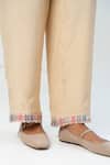 Pants and Pajamas_Beige Chanderi, Cotton, Silk Embroidery V-neck Printed Kurta Set _at_Aza_Fashions
