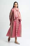 Buy_Pants and Pajamas_Pink Chanderi Round Neck Printed Kurta Set _at_Aza_Fashions
