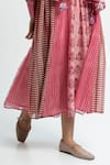 Buy_Pants and Pajamas_Pink Chanderi Round Neck Printed Kurta Set _Online_at_Aza_Fashions
