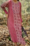 Pants and Pajamas_Pink Chanderi Embroidery Round Neck Long Kurta _Online_at_Aza_Fashions