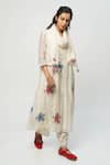 Shop_Pants and Pajamas_White Chanderi Embroidery Round Neck Printed Kurta Set _at_Aza_Fashions