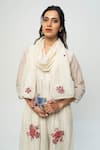 Pants and Pajamas_White Chanderi Embroidery Round Neck Printed Kurta Set _Online_at_Aza_Fashions