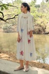 Buy_Pants and Pajamas_White Chanderi Embroidery Round Neck Printed Kurta Set _at_Aza_Fashions