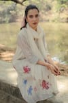 Shop_Pants and Pajamas_White Chanderi Embroidery Round Neck Printed Kurta Set _Online_at_Aza_Fashions
