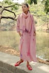 Buy_Pants and Pajamas_Pink Chanderi Embroidery Round Neck Printed Kurta Set _at_Aza_Fashions