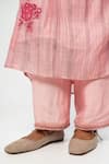 Buy_Pants and Pajamas_Pink Chanderi Embroidery Round Neck Printed Kurta Set _Online_at_Aza_Fashions