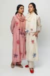 Shop_Pants and Pajamas_Pink Chanderi Embroidery Round Neck Printed Kurta Set _Online_at_Aza_Fashions