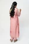Shop_Pants and Pajamas_Pink Chanderi Embroidery V-neck Long Kurta _at_Aza_Fashions