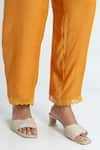 Buy_Pants and Pajamas_Orange Chanderi, Organza Embroidery Round Neck Kurta Set _Online_at_Aza_Fashions