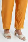Pants and Pajamas_Orange Chanderi Embroidery Round Neck Kurta Set _at_Aza_Fashions