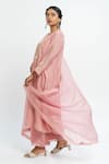 Pants and Pajamas_Pink Chanderi, Cotton, Organza Embroidery Round Neck Kurta Set _Online_at_Aza_Fashions