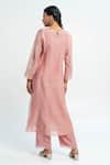 Shop_Pants and Pajamas_Pink Chanderi Embroidery Round Neck Kurta _at_Aza_Fashions
