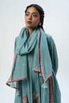 Shop_Pants and Pajamas_Blue Chanderi Embroidery Printed Kurta Set _at_Aza_Fashions