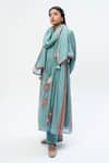 Buy_Pants and Pajamas_Blue Chanderi Embroidery Printed Kurta Set _at_Aza_Fashions