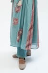 Buy_Pants and Pajamas_Blue Chanderi Embroidery Printed Kurta Set _Online_at_Aza_Fashions