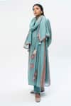 Shop_Pants and Pajamas_Blue Chanderi Embroidered Stole _at_Aza_Fashions