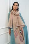 Pants and Pajamas_Blue Chanderi Embroidery Round Neck Beige And Kurta Set _at_Aza_Fashions