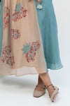 Buy_Pants and Pajamas_Blue Chanderi Embroidery Round Neck Beige And Kurta Set 