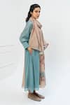 Shop_Pants and Pajamas_Blue Chanderi Embroidery Round Neck Beige And Kurta Set _at_Aza_Fashions