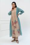 Pants and Pajamas_Beige Chanderi Embroidery Round Neck Printed Kurta Set _Online_at_Aza_Fashions