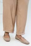 Buy_Pants and Pajamas_Beige Chanderi Embroidery Round Neck Printed Kurta Set _Online_at_Aza_Fashions