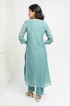 Shop_Pants and Pajamas_Blue Chanderi Embroidery V-neck Kurta Set _at_Aza_Fashions