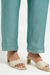 Shop_Pants and Pajamas_Blue Chanderi Embroidery V-neck Kurta Set _Online_at_Aza_Fashions