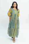 Pants and Pajamas_Multi Color Chanderi Round Neck Maxi Dress _Online_at_Aza_Fashions