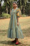 Buy_Pants and Pajamas_Multi Color Chanderi Round Neck Maxi Dress _Online_at_Aza_Fashions
