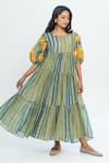 Buy_Pants and Pajamas_Multi Color Chanderi Round Neck Maxi Dress _at_Aza_Fashions