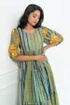 Pants and Pajamas_Multi Color Chanderi Round Neck Maxi Dress _at_Aza_Fashions