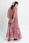 Shop_Pants and Pajamas_Pink Chanderi Embroidery Striped Maxi Dress _at_Aza_Fashions